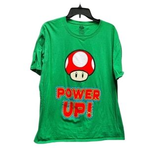 Super Mario Mushroom Green Power-Up Graphic Tee 100% Cotton Size XL